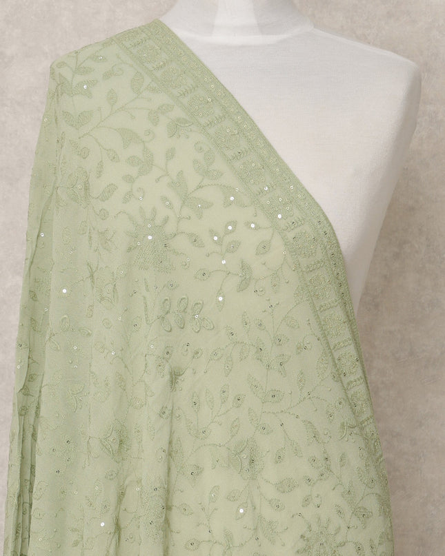 Sage Green Synthetic Georgette Dupatta with Embroidery and Mirror Work, 210 x 80 Cms, Made in India-D24093 Regal Fabrics