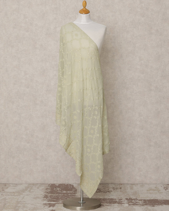 Light Lime Green Synthetic Georgette Dupatta with Embroidery, 210 x 80 Cms, Made in India-D24094
