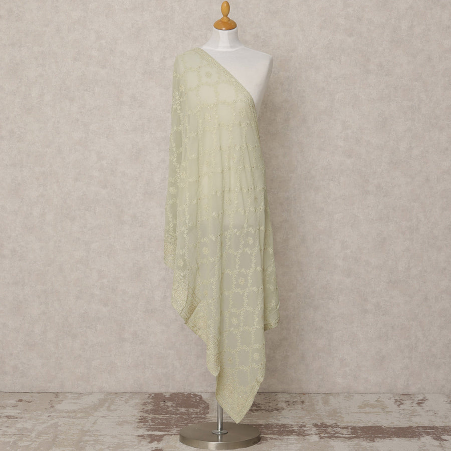 دوباتا جورجيت صناعي باللون الأخضر الليموني الفاتح مع تطريز، 210 × 80 سم، صنع في الهند - D24094