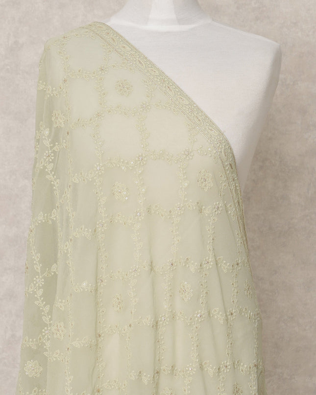 Light Lime Green Synthetic Georgette Dupatta with Embroidery, 210 x 80 Cms, Made in India-D24094