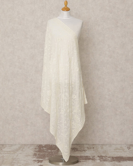 دوباتا جورجيت صناعي أبيض عاجي مطرز، 210 × 80 سم، صنع في الهند - D24095