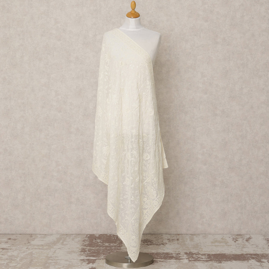 دوباتا جورجيت صناعي أبيض عاجي مطرز، 210 × 80 سم، صنع في الهند - D24095