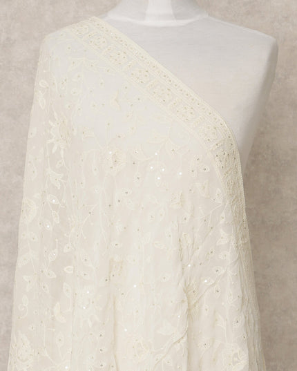 دوباتا جورجيت صناعي أبيض عاجي مطرز، 210 × 80 سم، صنع في الهند - D24095