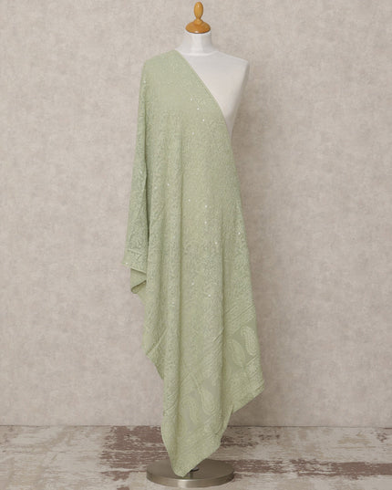 Mint Green Synthetic Georgette Dupatta with Paisley Embroidery, 210 x 80 Cms, Made in India-D24096 Regal Fabrics