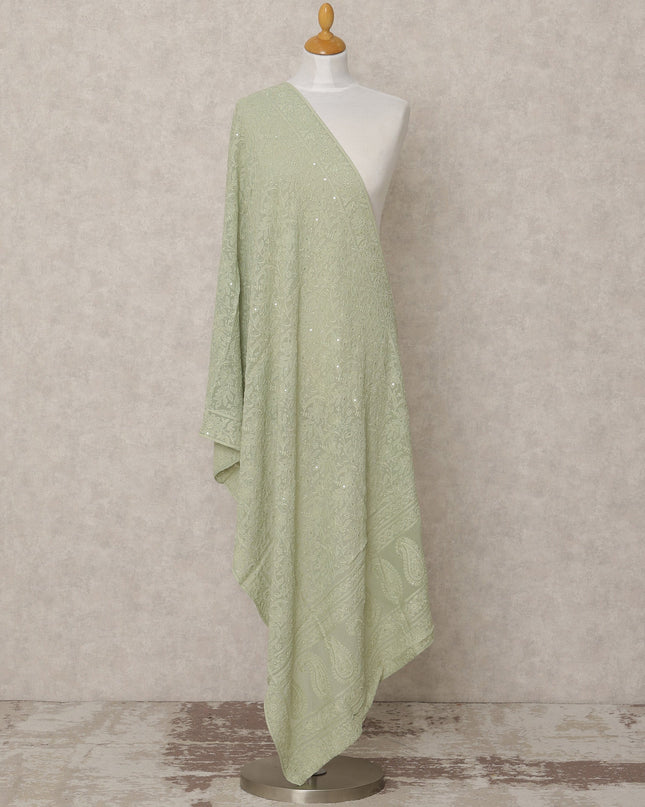 Mint Green Synthetic Georgette Dupatta with Paisley Embroidery, 210 x 80 Cms, Made in India-D24096 Regal Fabrics