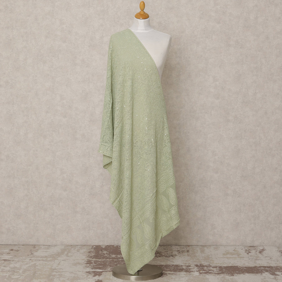 Mint Green Synthetic Georgette Dupatta with Paisley Embroidery, 210 x 80 Cms, Made in India-D24096 Regal Fabrics