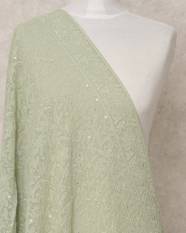 Mint Green Synthetic Georgette Dupatta with Paisley Embroidery, 210 x 80 Cms, Made in India-D24096 Regal Fabrics