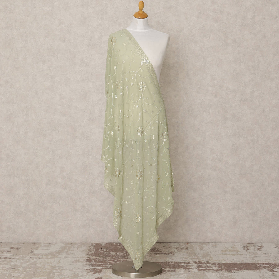 دوباتا جورجيت صناعي باللون الأخضر المريمية مع تطريز زهري، 210 × 80 سم، صنع في الهند - D24097