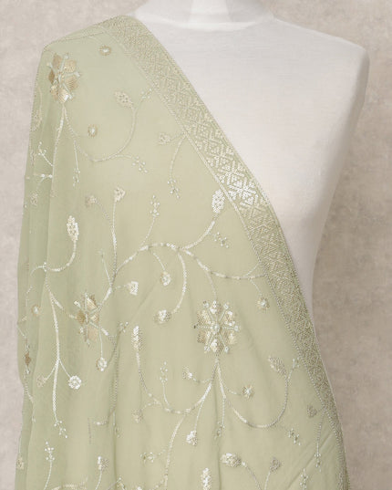 دوباتا جورجيت صناعي باللون الأخضر المريمية مع تطريز زهري، 210 × 80 سم، صنع في الهند - D24097