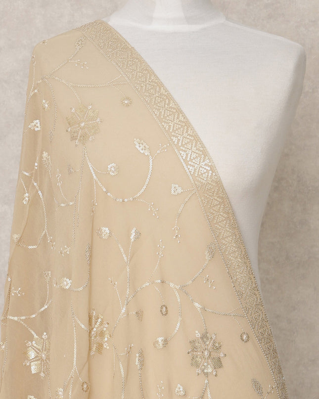 Beige Synthetic Georgette Dupatta with Sequin Floral Work, 210 x 80 Cms, Made in India-D24098