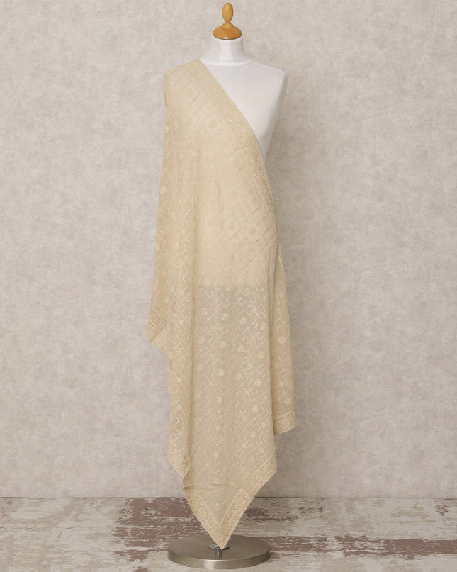 Champagne Beige Synthetic Georgette Dupatta with Geometric Embroidery, 210 x 80 Cms, Made in India-D24100