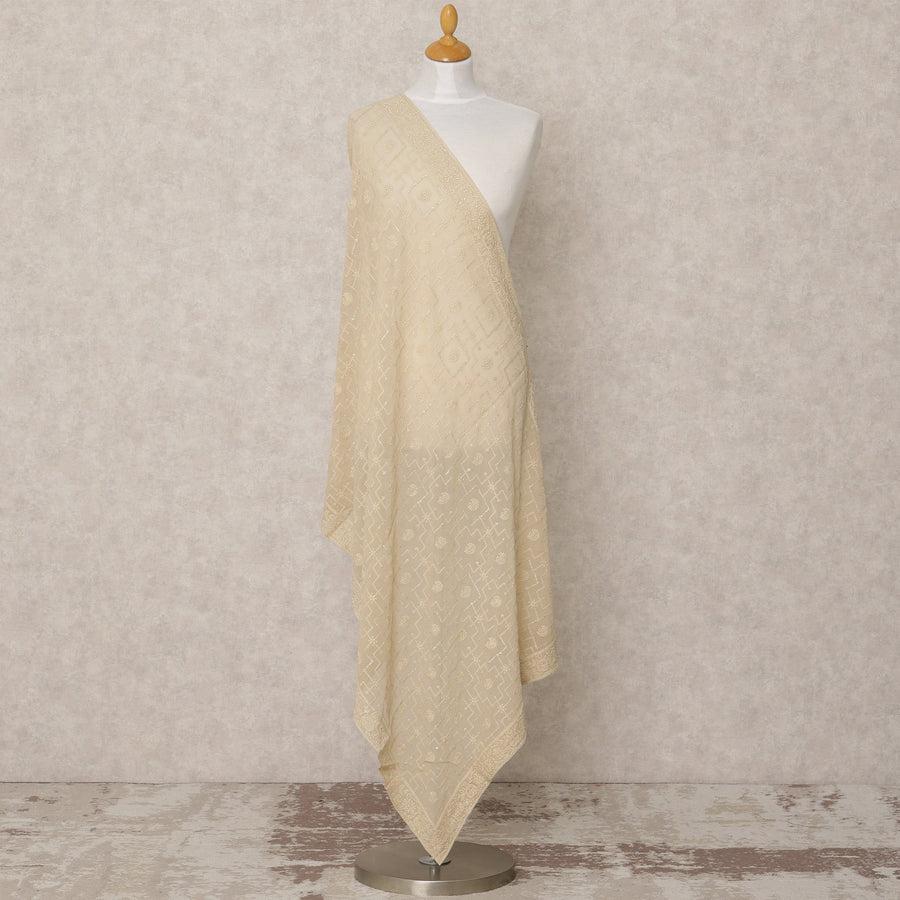 دوباتا جورجيت صناعي بلون الشمبانيا والبيج مع تطريز هندسي، 210 × 80 سم، صنع في الهند - D24100