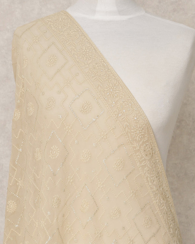 Champagne Beige Synthetic Georgette Dupatta with Geometric Embroidery, 210 x 80 Cms, Made in India-D24100