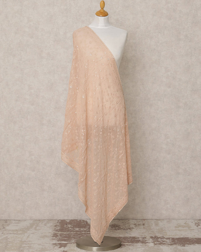 Blush Peach Synthetic Georgette Dupatta with Floral Sequins Embroidery, 210 x 80 Cms, Made in India-D24102