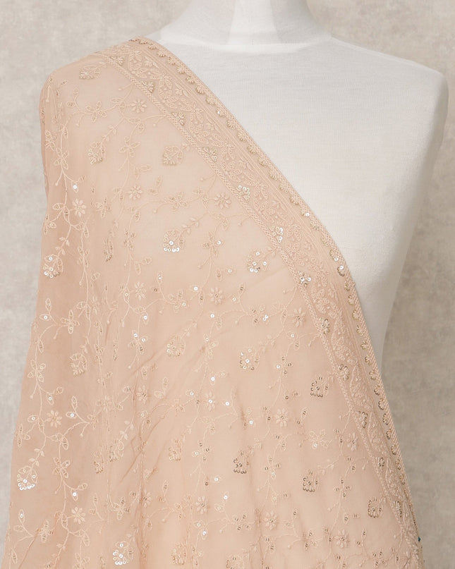 Blush Peach Synthetic Georgette Dupatta with Floral Sequins Embroidery, 210 x 80 Cms, Made in India-D24102