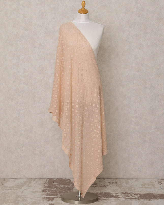 Dusty Peach Synthetic Georgette Dupatta with Foil Block Grid Print, 210 x 80 Cms, Made in India-D24103