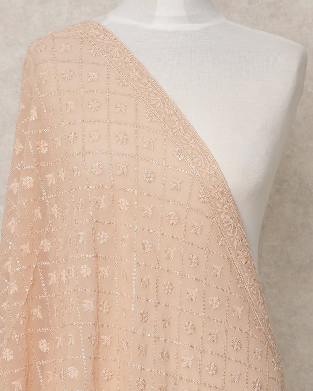 Dusty Peach Synthetic Georgette Dupatta with Foil Block Grid Print, 210 x 80 Cms, Made in India-D24103