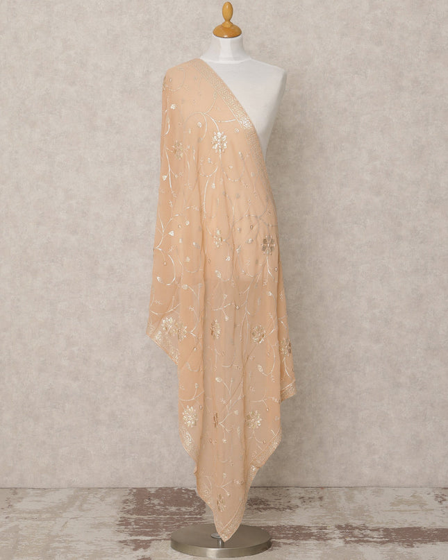 Warm Beige Synthetic Georgette Dupatta with Floral Sequin Embroidery, 210 x 80 Cms, Made in India-D24104