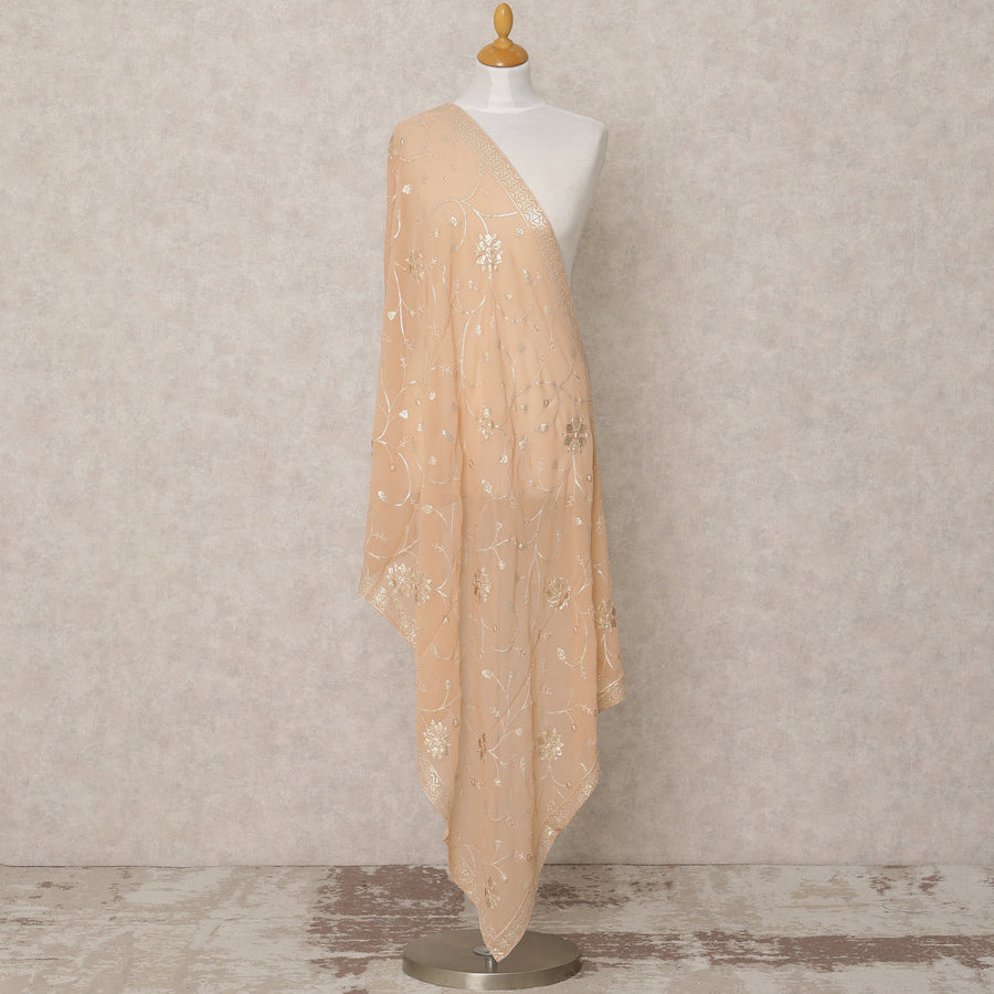 دوباتا جورجيت صناعي بيج دافئ مع تطريز زهور بالترتر، 210 × 80 سم، صنع في الهند - D24104