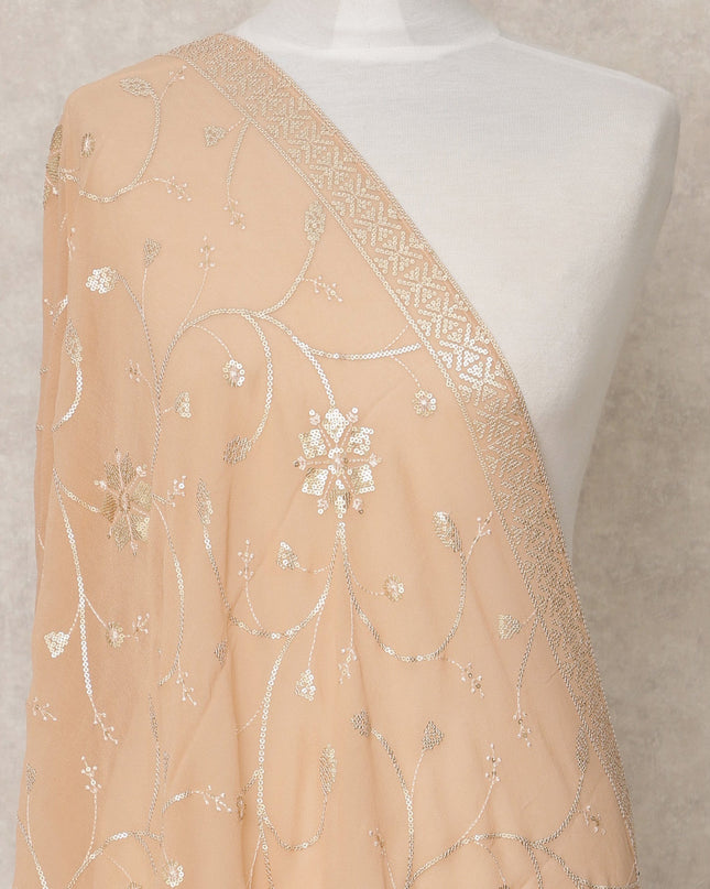 Warm Beige Synthetic Georgette Dupatta with Floral Sequin Embroidery, 210 x 80 Cms, Made in India-D24104