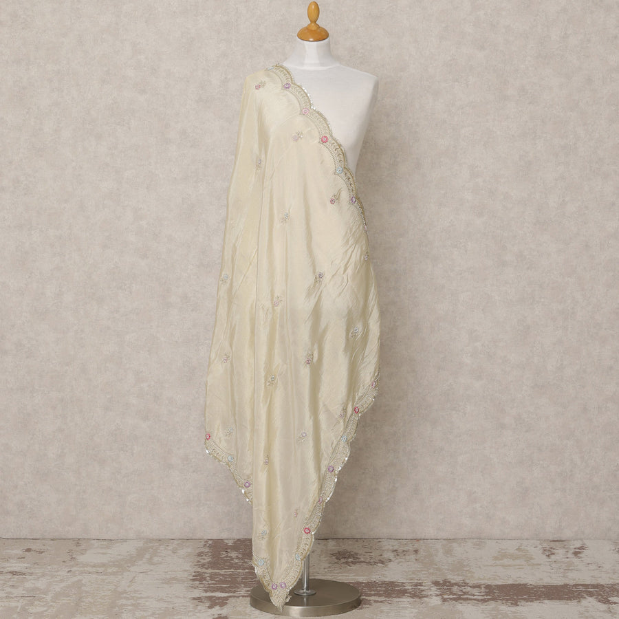 دوباتا من قماش بروكيد صناعي عاجي مع حافة مطرزة صدفية، 210 × 80 سم، صنع في الهند - D24105