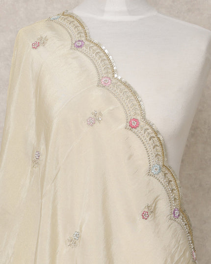 دوباتا من قماش بروكيد صناعي عاجي مع حافة مطرزة صدفية، 210 × 80 سم، صنع في الهند - D24105