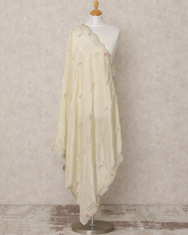 Light Gold Synthetic Brocade Dupatta with Scalloped Sequin Border, 210 x 80 Cms, Made in India-D24106