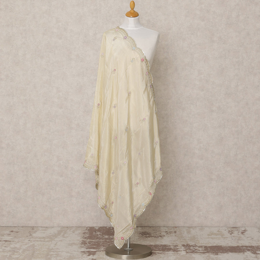 دوباتا من قماش بروكيد صناعي ذهبي فاتح مع حافة من الترتر المزخرف، 210 × 80 سم، صنع في الهند - D24106