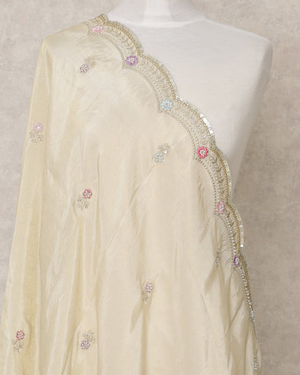 دوباتا من قماش بروكيد صناعي ذهبي فاتح مع حافة من الترتر المزخرف، 210 × 80 سم، صنع في الهند - D24106