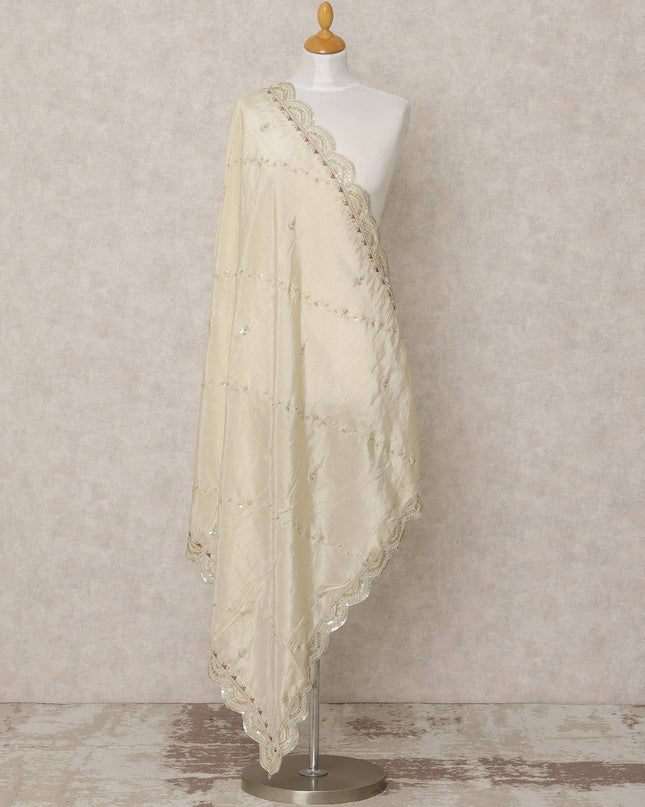 Champagne Gold Synthetic Brocade Dupatta with Scalloped Sequin Border, 210 x 80 Cms, Made in India-D24108