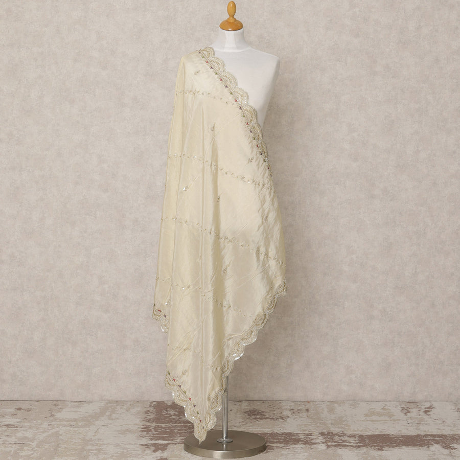 دوباتا من قماش بروكيد صناعي بلون الشمبانيا الذهبي مع حافة من الترتر المزخرف، مقاس 210 × 80 سم، صنع في الهند - D24108