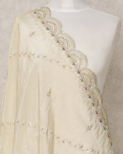 دوباتا من قماش بروكيد صناعي بلون الشمبانيا الذهبي مع حافة من الترتر المزخرف، مقاس 210 × 80 سم، صنع في الهند - D24108