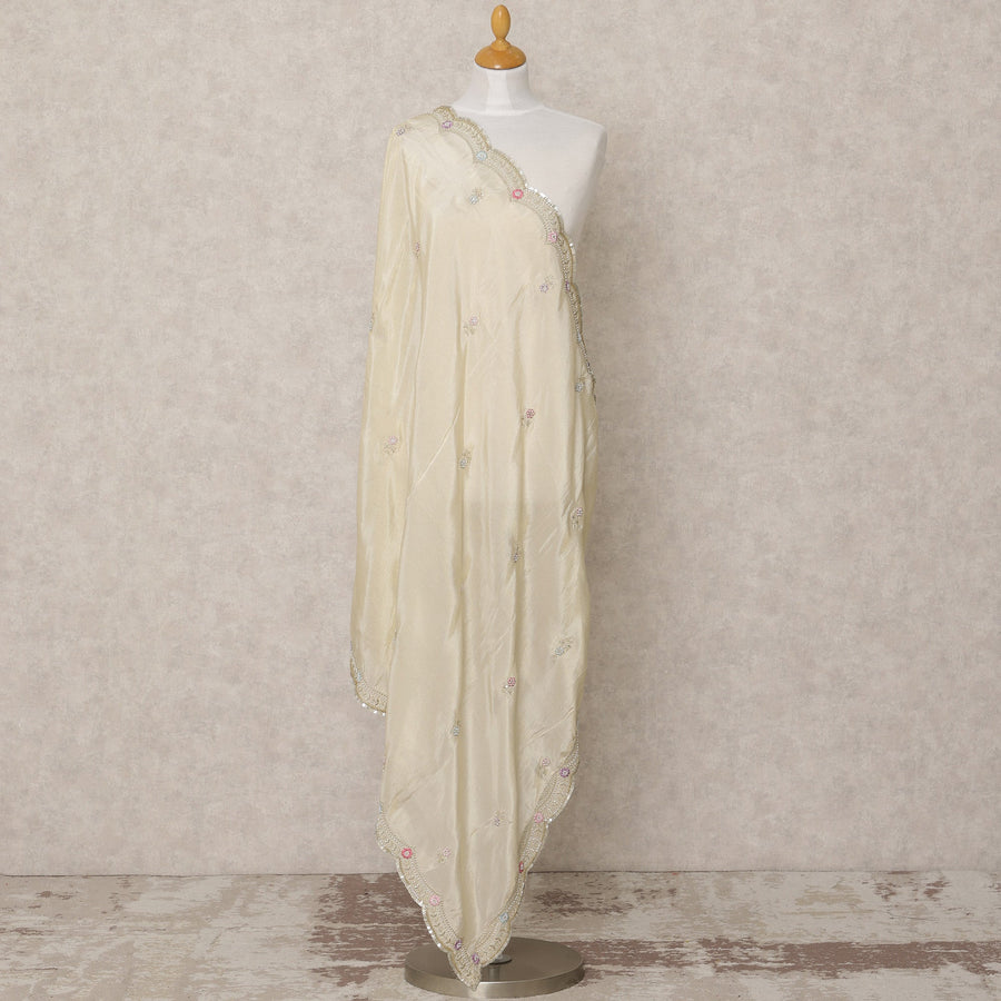 دوباتا من قماش بروكيد صناعي ذهبي فاتح مع حافة مطرزة على شكل صدفة، 210 × 80 سم، صنع في الهند - D24109