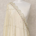 Ivory Gold Synthetic Brocade Dupatta with Sequin Embroidered Scallop Border, 210 x 80 Cms, Made in India-D24110