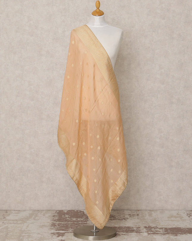 Peachy Pink Synthetic Brocade Dupatta with Woven Zari Dot Motifs, 210 x 80 Cms, Made in India-D24111