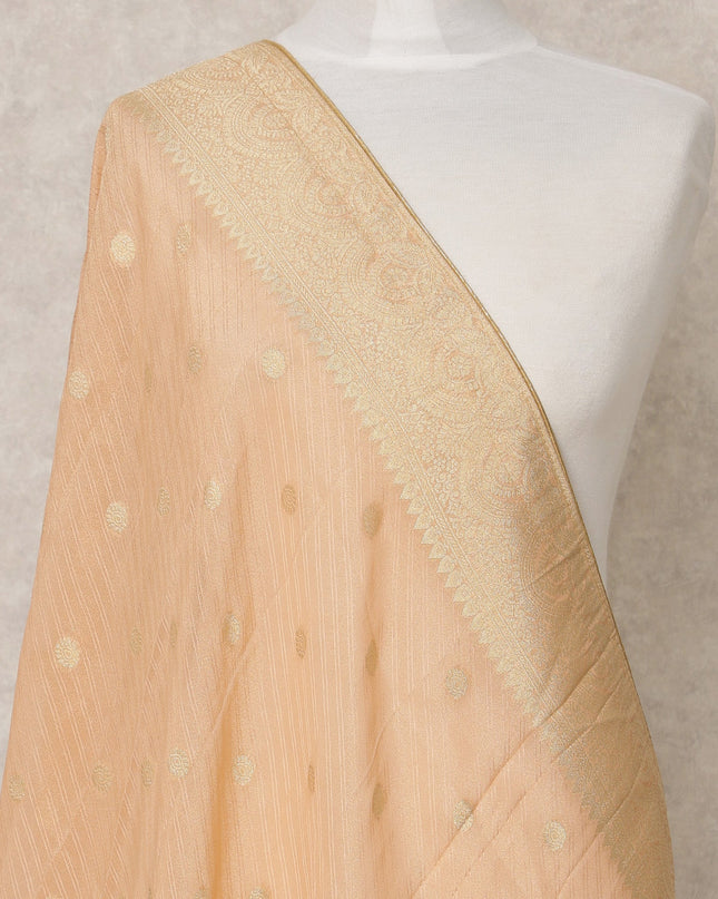 Peachy Pink Synthetic Brocade Dupatta with Woven Zari Dot Motifs, 210 x 80 Cms, Made in India-D24111