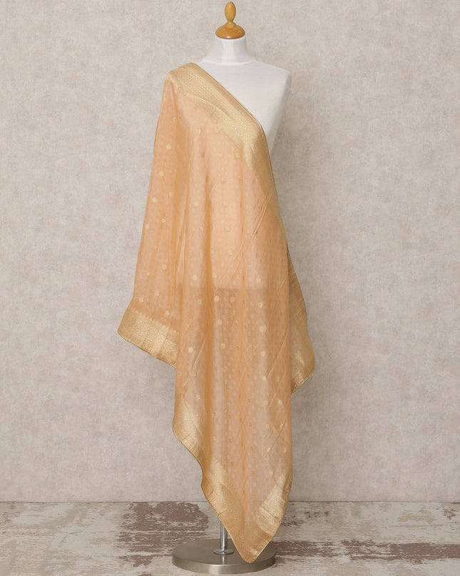 Peach Gold Synthetic Brocade Dupatta with Zari Woven Butis and Border, 210 x 80 Cms, Made in India-D24112