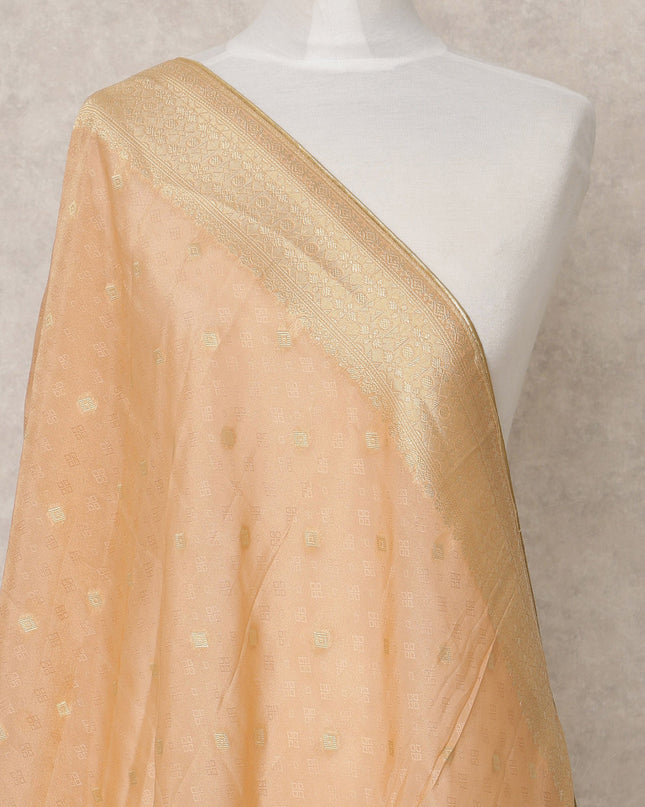Peach Gold Synthetic Brocade Dupatta with Zari Woven Butis and Border, 210 x 80 Cms, Made in India-D24112