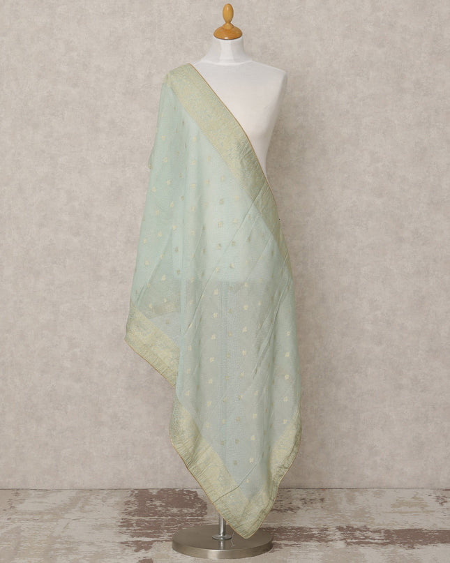 Mint Blue Synthetic Brocade Dupatta with Zari Buti Weave and Gold Border, 210 x 80 Cms, Made in India-D24113