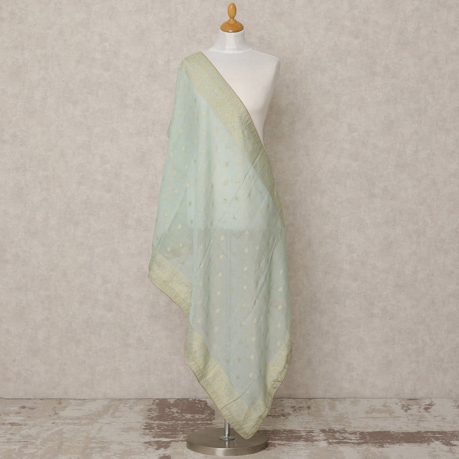 دوباتا من قماش بروكيد صناعي أزرق نعناعي مع نسج زاري بوتي وحواف ذهبية، 210 × 80 سم، صنع في الهند - D24113