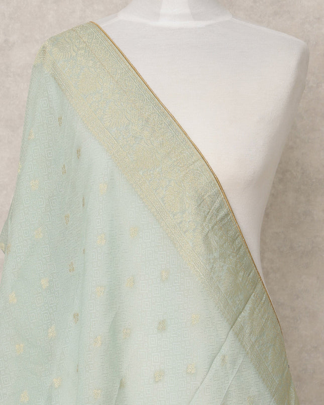 Mint Blue Synthetic Brocade Dupatta with Zari Buti Weave and Gold Border, 210 x 80 Cms, Made in India-D24113