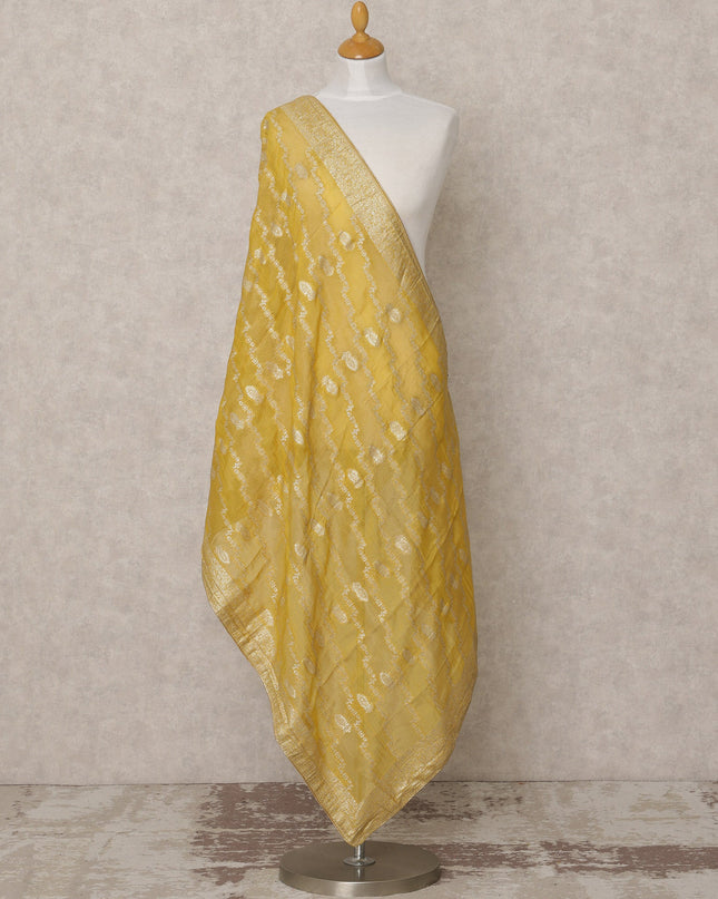 Mustard Yellow Synthetic Brocade Dupatta with Diagonal Zari Weaves and Ornate Border, 210 x 80 Cms, Made in India-D24117