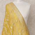 دوباتا من قماش بروكيد صناعي أصفر خردلي مع نسج زاري قطري وحواف مزخرفة، 210 × 80 سم، صنع في الهند - D24117
