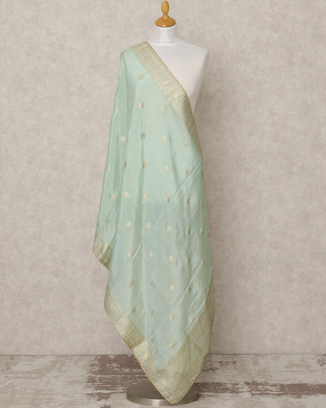Mint Green Synthetic Brocade Dupatta with Gold Zari Buttis and Jacquard Border, 210 x 80 Cms, Made in India-D24119
