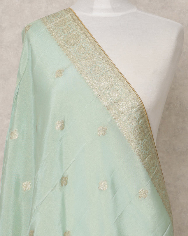 Mint Green Synthetic Brocade Dupatta with Gold Zari Buttis and Jacquard Border, 210 x 80 Cms, Made in India-D24119