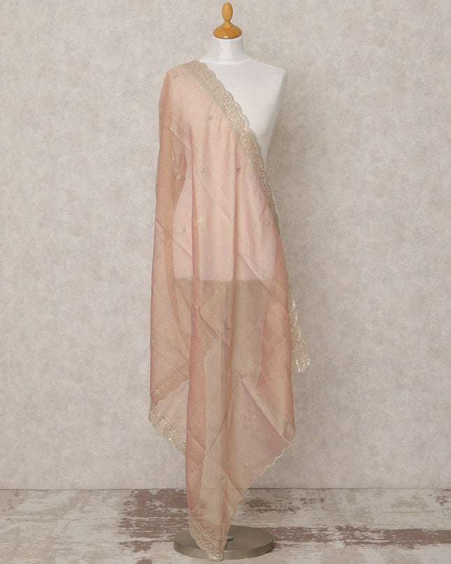 Blush Pink Synthetic Brocade Dupatta with Sequin Embroidery and Lace Border, 210 x 80 Cms, Made in India-D24125