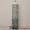 Sage Green Floral Printed Blended Cotton Fabric with Pink & Teal Accents, 130 Cms Width, 3.0 Mtrs Length, Made in India-D24128