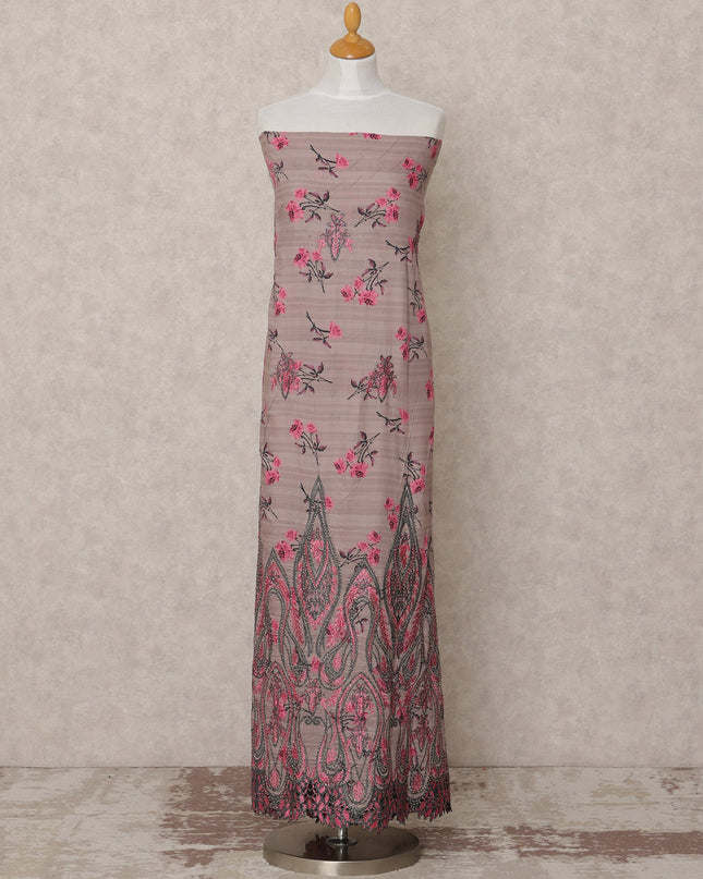 Dusty Rose Floral Printed Blended Cotton Fabric with Pink & Black Detailing, 130 Cms Width, 3.0 Mtrs Length, Made in India-D24129 Regal Fabrics