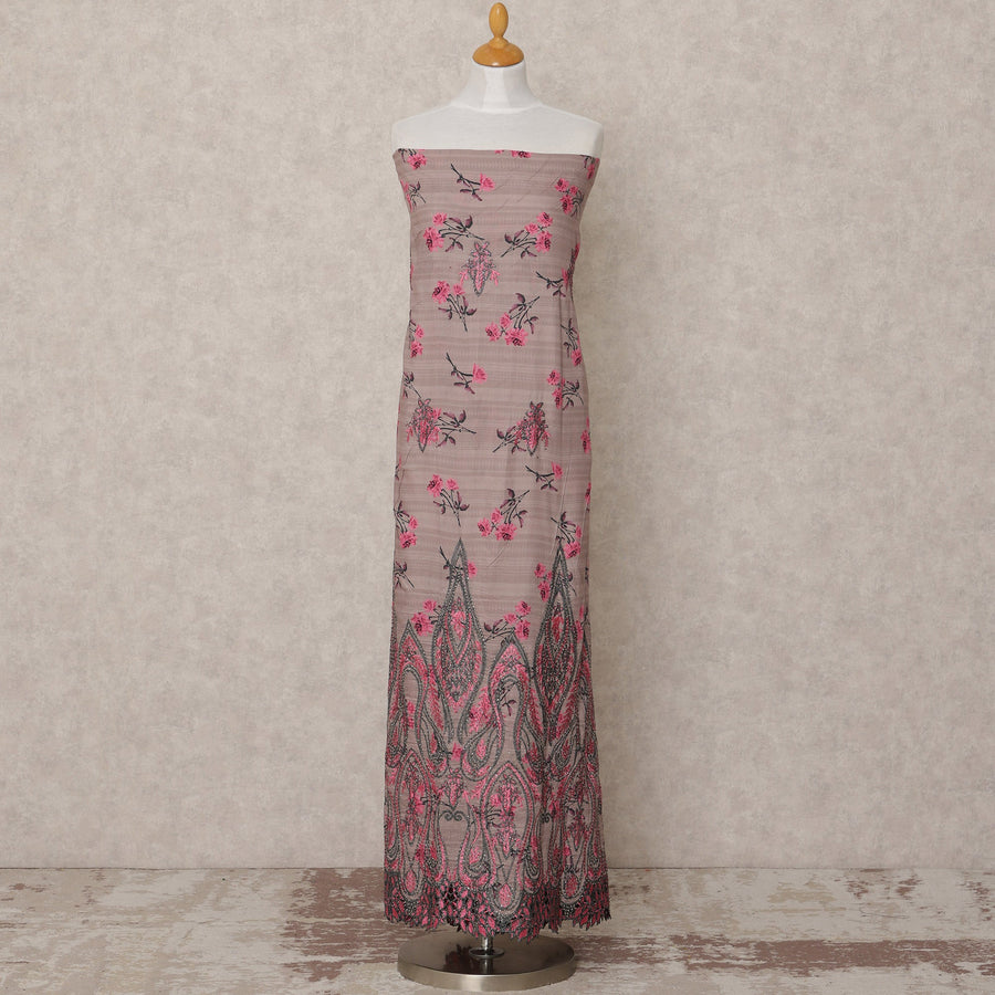 Dusty Rose Floral Printed Blended Cotton Fabric with Pink & Black Detailing, 130 Cms Width, 3.0 Mtrs Length, Made in India-D24129 Regal Fabrics