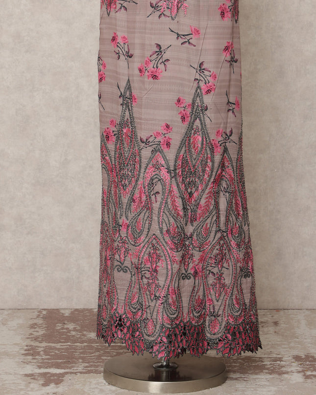 Dusty Rose Floral Printed Blended Cotton Fabric with Pink & Black Detailing, 130 Cms Width, 3.0 Mtrs Length, Made in India-D24129 Regal Fabrics